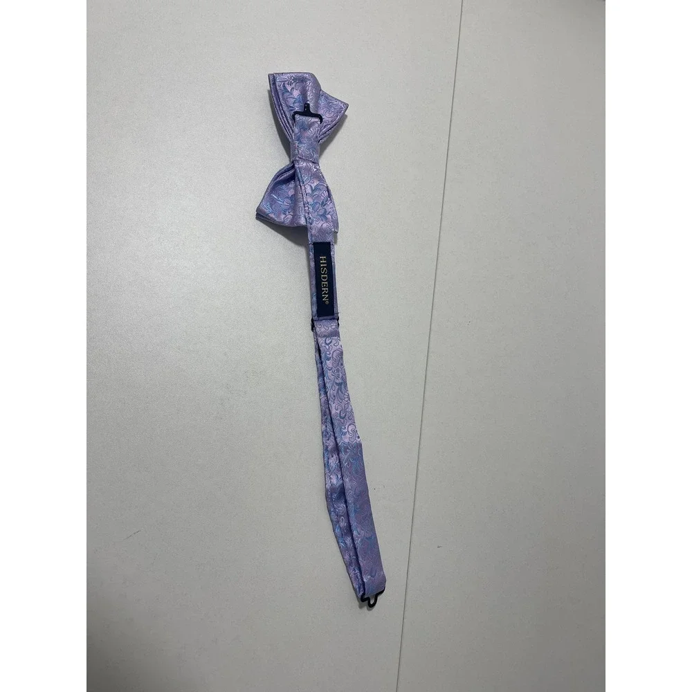 HISDERN Mens Lilac Blue‎ Floral Jacquard Pre Tied Bowtie Adjustable
